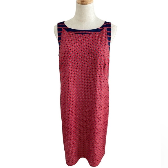 Ann Taylor Red Blue Nautical Chain Print Sleeveless Shift Dress Size Medium - Picture 1 of 8